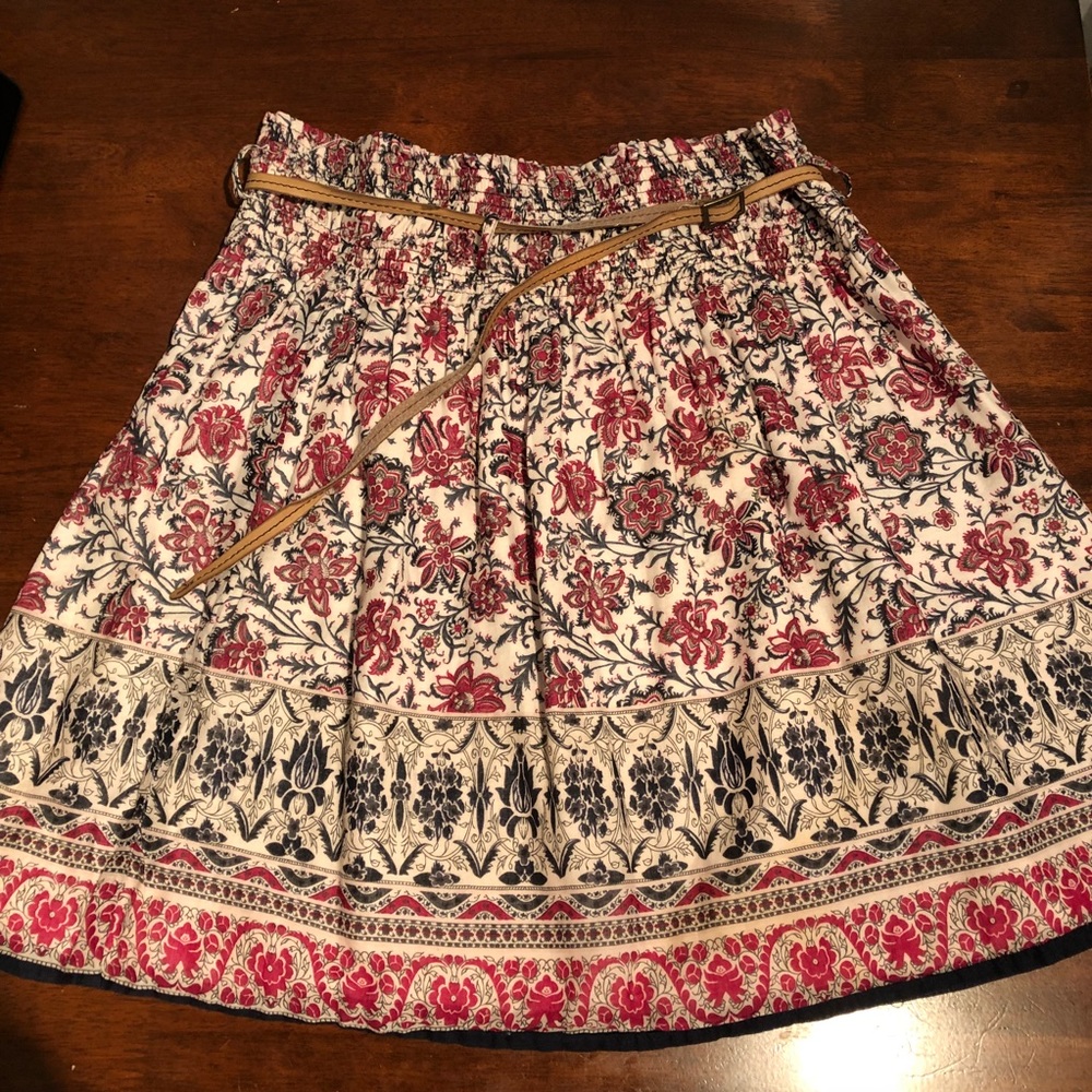 Zara Floral Scarf-Printed Skirt with Leather Belt